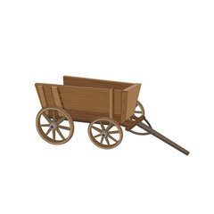 Wooden wagon on wheels isolated on white background. Vector illustration