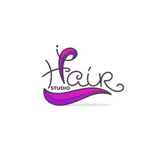 Hair Studio, handdrawn lettering composition and hair swirl for your logo, label, emblem