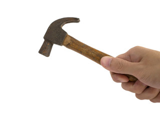 Hand grab hammer on white background isolated with clipping path