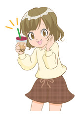 タピオカドリンク　女の子　表情　笑顔