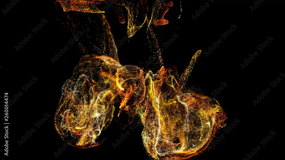Poster 4k glow particles move in a stream of liquid in front of the camera in slow motion. 3d ink effect fo