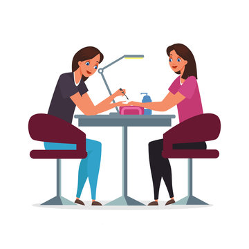 nail salon scene: two women, table, lamp clip art preview
