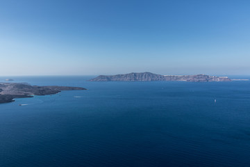 view of Santorini caldera in Greece from the coast