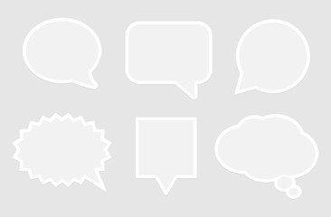 Set of isolated grey replica or speech bubble paper templates.