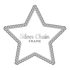 Silver chain star border frame. Wreath starry shape. Jewelry accessory design, text frame. Realistic vector illustration isolated on a white background.