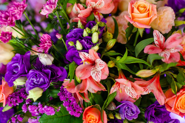 Naklejka na ściany i meble Luxury wedding table with flowers and trees. Beautiful flowers, close-up