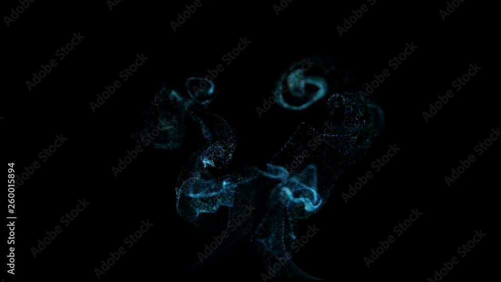 Aufkleber 4k glow particles move in a stream of liquid in front of the camera in slow motion. 3d ink effect fo