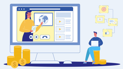 Webinar, Live Conference Flat Vector Illustration