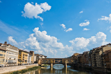 Ponte Vecchio bridge and architecture along river Arno in Florence, Tuscany, Italy
