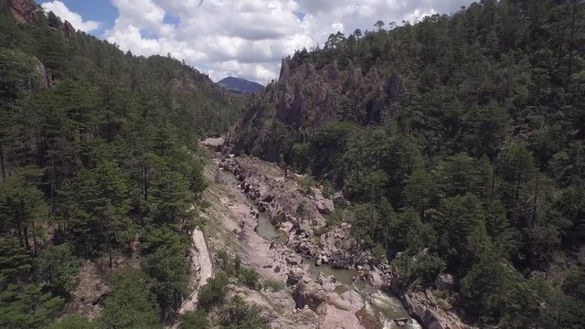 Aerial shot of the Mayo river before the Basaseachi waterfall, Candamena Canyon, Chihuahua