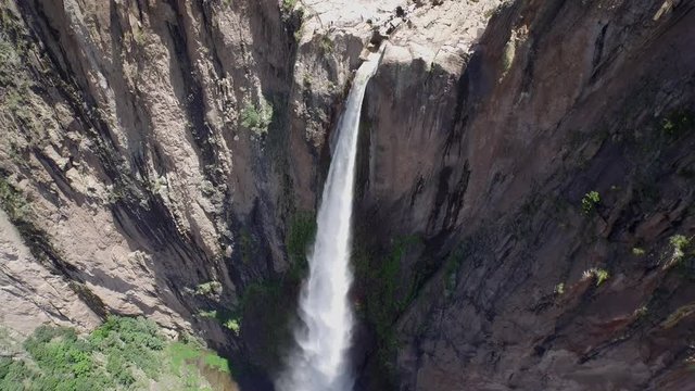 Aerial shot of the Basaseachi waterfall in the Candamena Canyon, Chihuahua