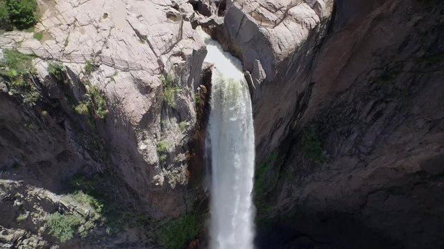 Aerial orbit shot of the Basaseachi waterfall in the Candamena Canyon, Chihuahua