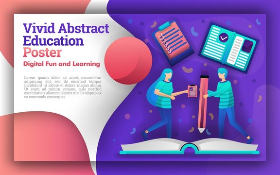 Illustration of vivid abstracts with the theme of education. the student who was writing on a giant book. can be for posters and websites. new learning method for students and easier for teachers