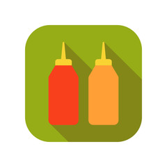 Ketchup and mustard, sauces. Flat illustration of food or snack.