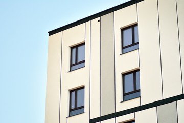 Modern european complex of apartment buildings. Fragment of a modern residential apartment building.