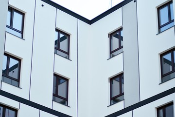Modern european complex of apartment buildings. Fragment of a modern residential apartment building.