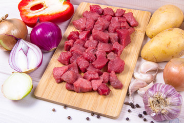 Ingredients for the preparation of traditional Hungarian goulash.