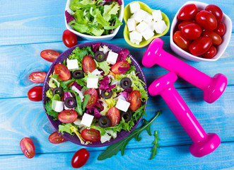 Fresh vegetable salad with feta cheese. Proper nutrition.
