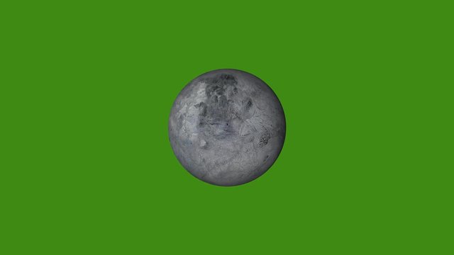Spinning motion graphic of dwarf planet Eris terrain isolated on green screen background.