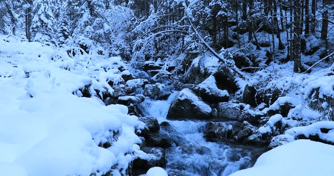 creek in snow covered winter landscape