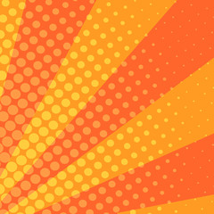 Yellow and orange pop art background with turquoise halftone dots design, abstract vector illustration in retro comics style