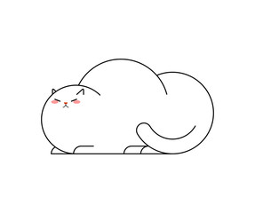 Fat white cat isolated. Thick pet. Cute animal Cartoon style vector