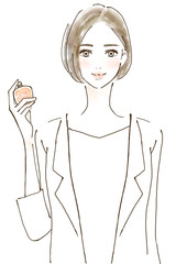 水彩　手描き　香水を持つ働く女性　OL イラスト