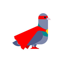 Dove superhero. Super pigeon In raincoat and mask. Superpowers Bird. Cartoon style vector