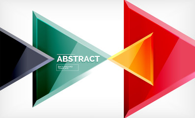 Triangles repetiton geometric abstract background, multicolored glossy triangular shapes, hi-tech poster cover design or web presentation template with copy space