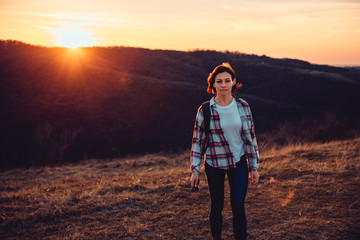 Portrait of mature woman hiking on mountain