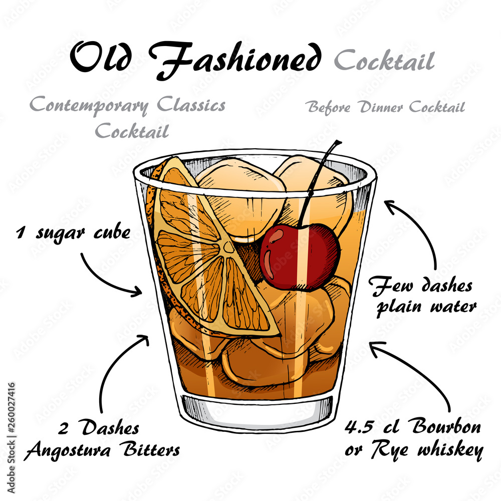 Wall mural Vector illustration of alcoholic cocktail Old Fashioned sketch