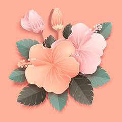 Hibiscus flowers Paper Cut Pastel