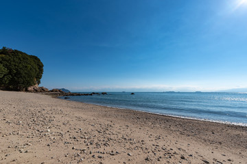 Fototapeta na wymiar Landscape of the Seto Inland Sea, Beach of Yuge-shima, Japan