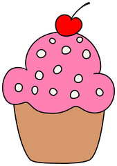 Cartoon muffin with cherry. Cupcake vector clipart.