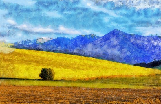 Beautiful spring landscape, computer painting effect.