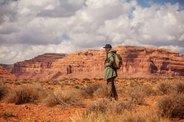 Hiker in Valley of Gods, USA