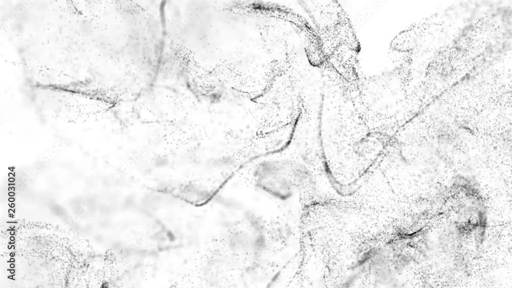 Poster 4k black particles move in a stream of liquid in front of the camera in slow motion. 3d ink effect f