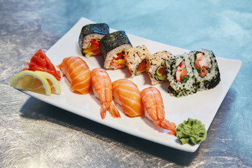 Taste Of Japan. Close up of Japanese seafood sushi set