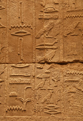 Stone wall with ancient Egyptian hieroglyphs