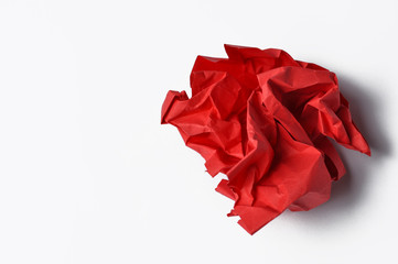 red paper wrinkled isolated on a white background