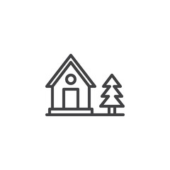 Forest house line icon. linear style sign for mobile concept and web design. House and tree outline vector icon. Recreation symbol, logo illustration. Pixel perfect vector graphics