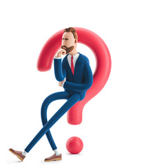 3d illustration. Businessman Billy looking for a solution