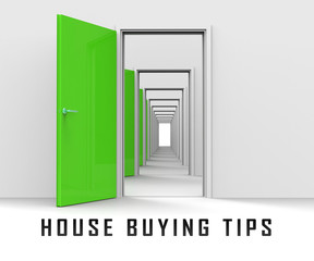 House Buying Advice Tips Doorway Portrays Hints On Purchasing Property - 3d Illustration