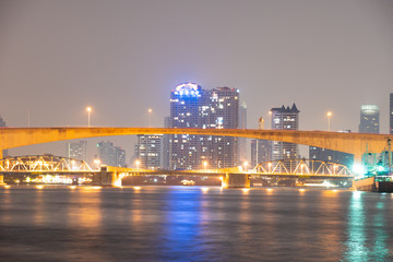 Bridge over river in Bangkok city.