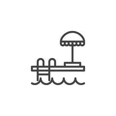 Hotel swimming pool line icon. linear style sign for mobile concept and web design. Swimming pool ladder and umbrella outline vector icon. Symbol, logo illustration. Pixel perfect vector graphics