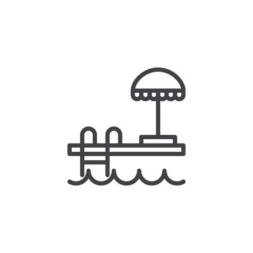 recommend clip art: Hotel swimming pool line icon. linear style sign for mobile concept and web design. Swimming pool ladder and umbrella outline vector icon. Symbol, logo illustration. Pixel perfect vector graphics
