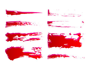 Set of Hand Painted Red Ink Brush Strokes. Vector Grunge Brushes.