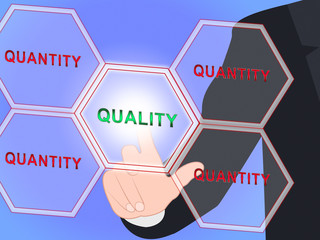 Quality Vs Quantity Words Depicting Balance Between Product Or Service Superiority Or Production - 3d Illustration