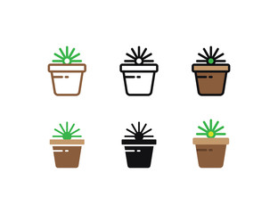 Obraz premium Set floral plants and blooming cactus in pots isolated with line, flat and glyph icon styles on white background. vector illustration