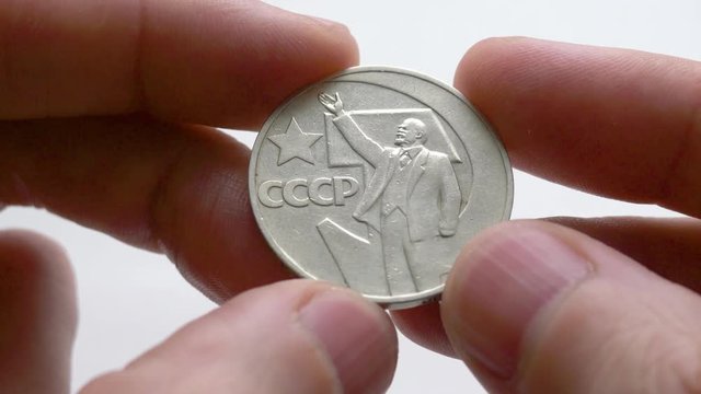 Old coins of the USSR value of one ruble.